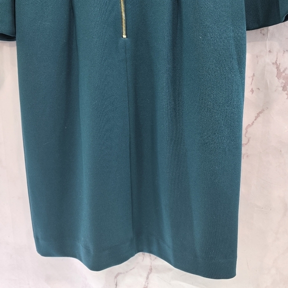 Eliza J Dress Women 4 Small Dark Forest Green Bell Sleeve Flounce Zip Ponte Knit - Picture 8 of 13